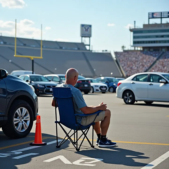 Man sitting in chair saving a parking space for his friends