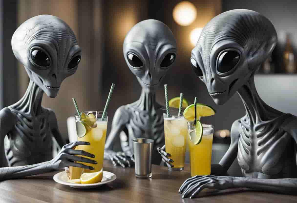 Extraterrestrial Aliens drinking at a bar
