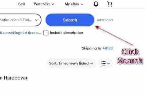 Ebay screenshot of search button