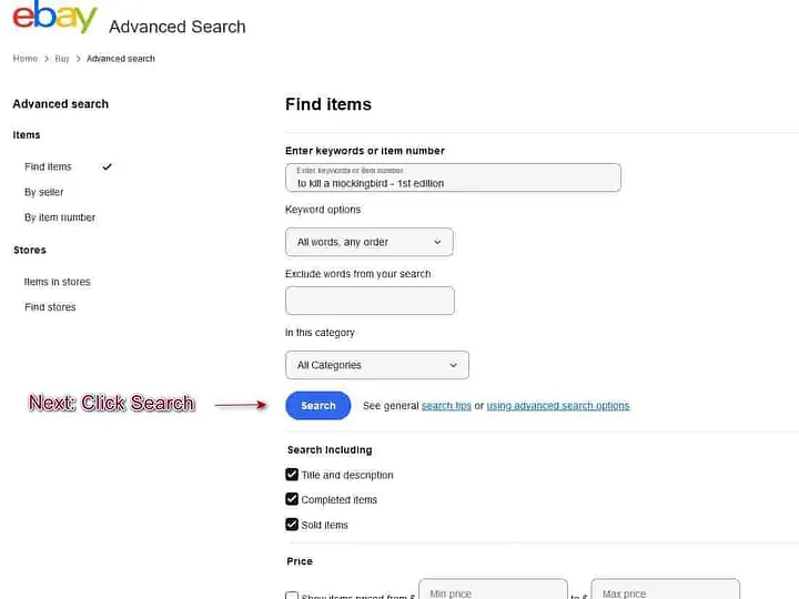 Screenshot of Ebay with checked boxes