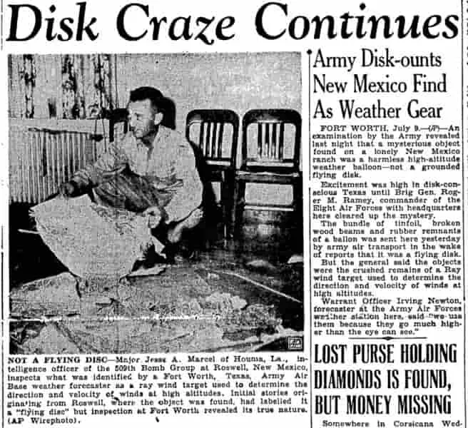 Roswell Daily Record article claims military had recovered a weather balloon instead of a UFO